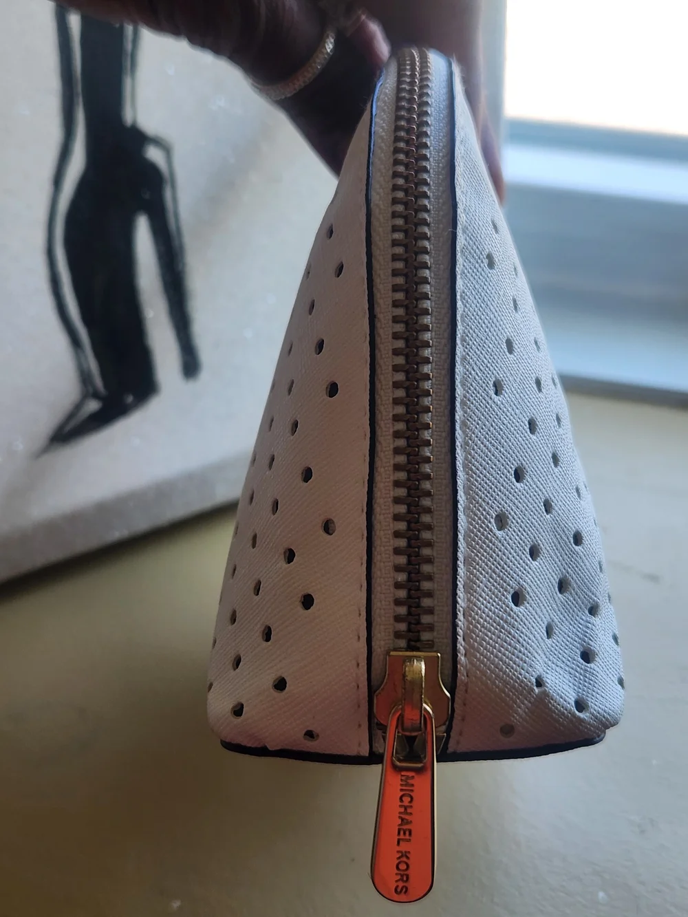Michael Kors White Perforated Cosmetic Pouch GUC